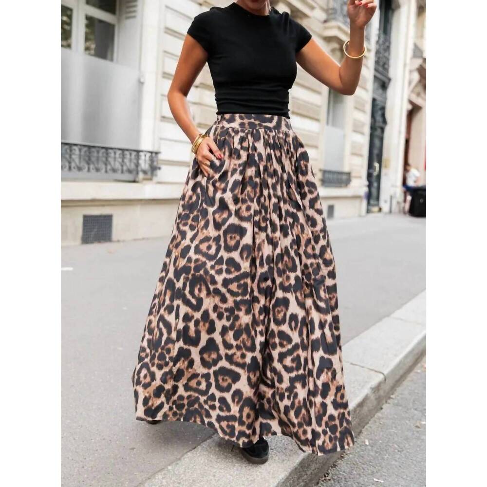 NEW HIDDENBRAND laura pleated large hem pocket skirt in leopard